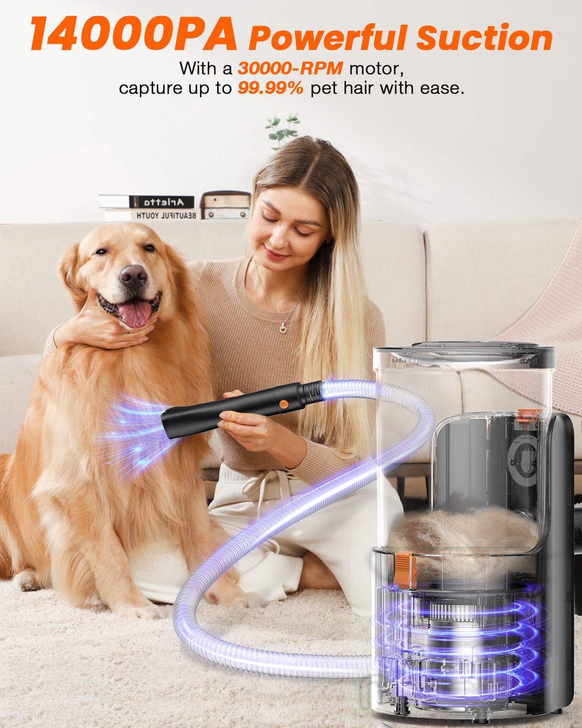 Buenkee Professional Plus Pet Grooming Vacuum Kit, 4 Pet Grooming Tools & 3L Capacity, Quiet &14,000KPa Powerful Suction, 99% Pet Hair Removal, Safe Grooming Set for Dogs, Cats & Pets, Home Cleaning