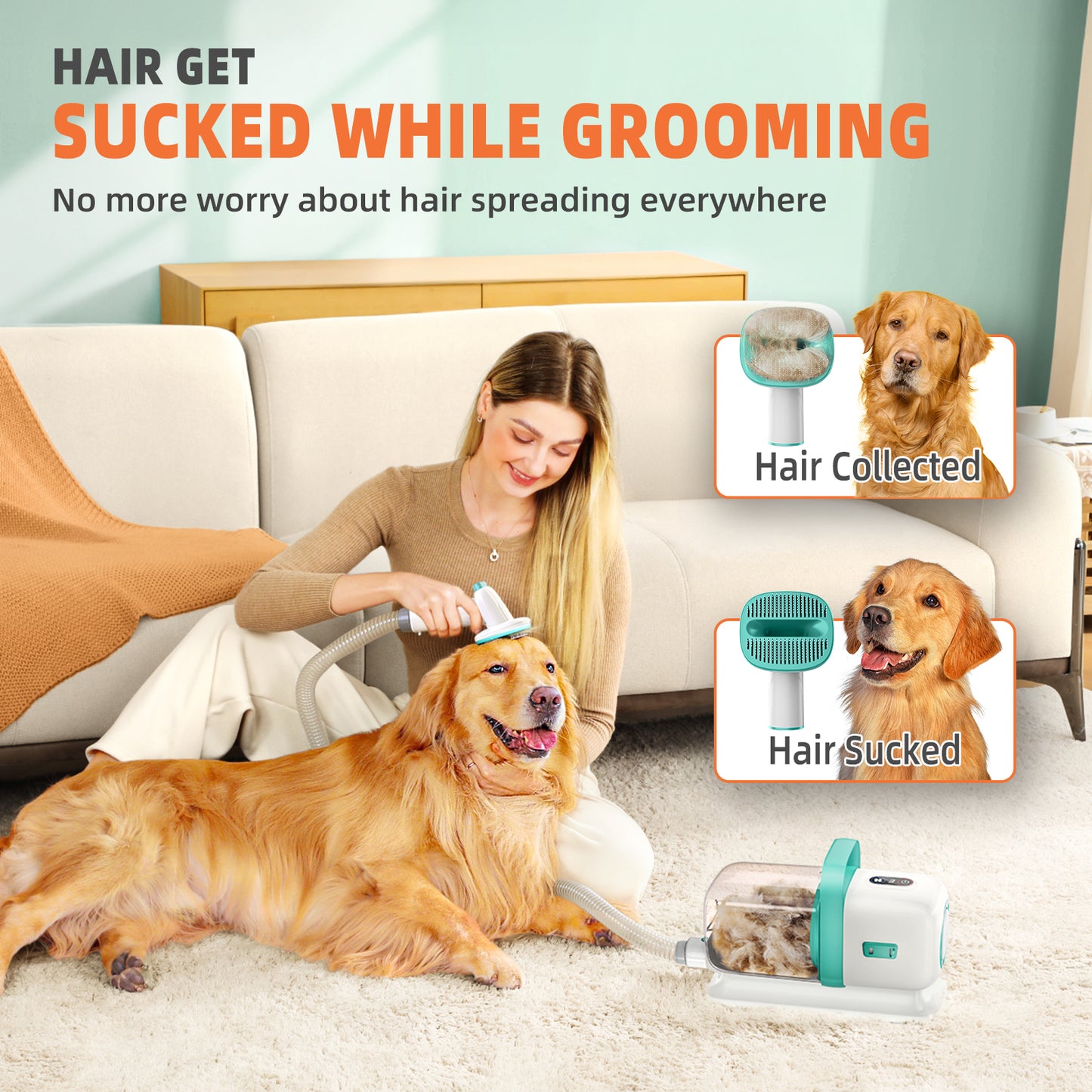 Buenkee Dog Grooming Vacuum, Dog Hair Vacuum for Shedding Grooming, Low Noise Pet Grooming Vacuum for Dogs, Dog Grooming Kit with 15kpa Vacuum for Pet Hair