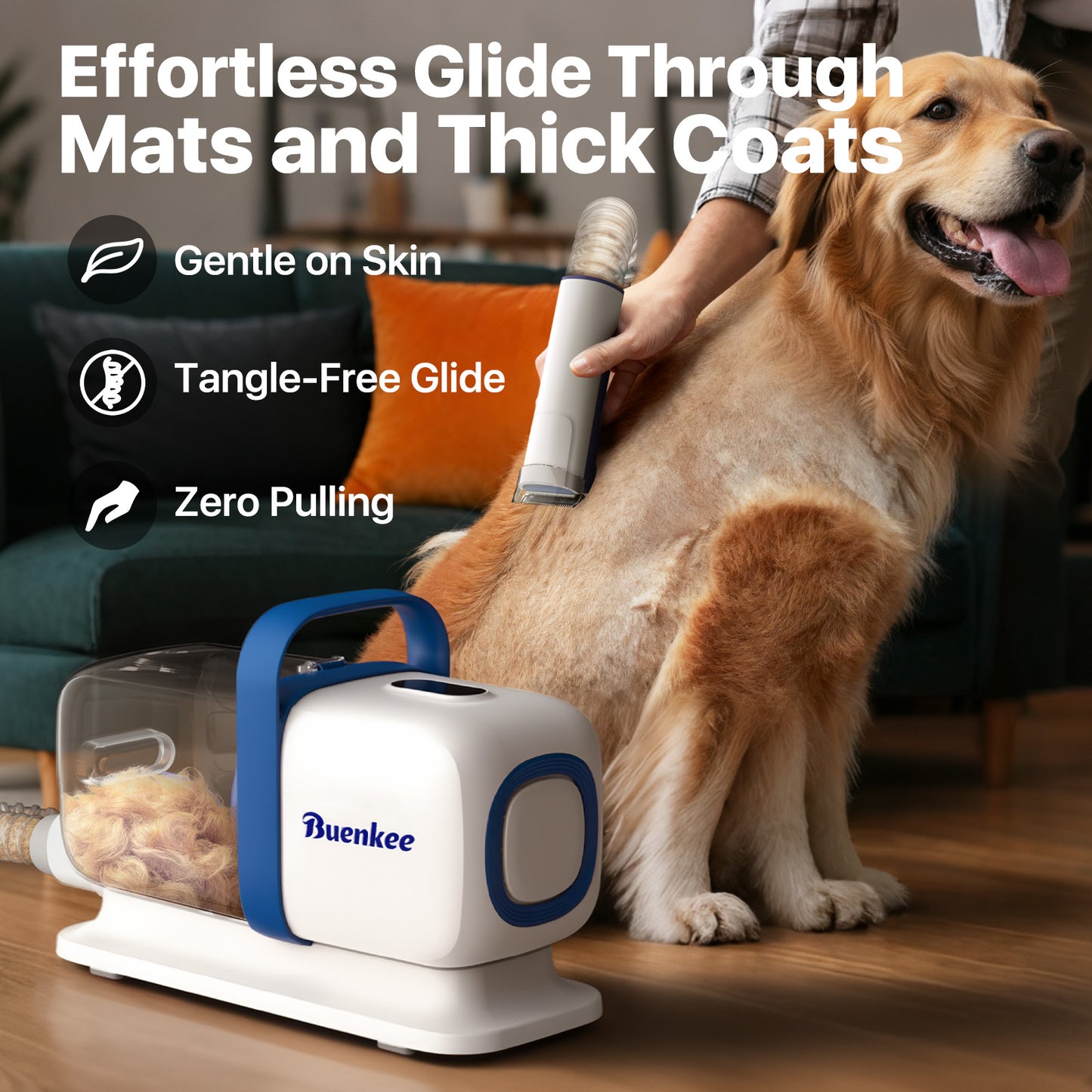 Buenkee Dog Grooming Vacuum Kit, 15000Pa Clipper, Shedding Brush, 2L, White