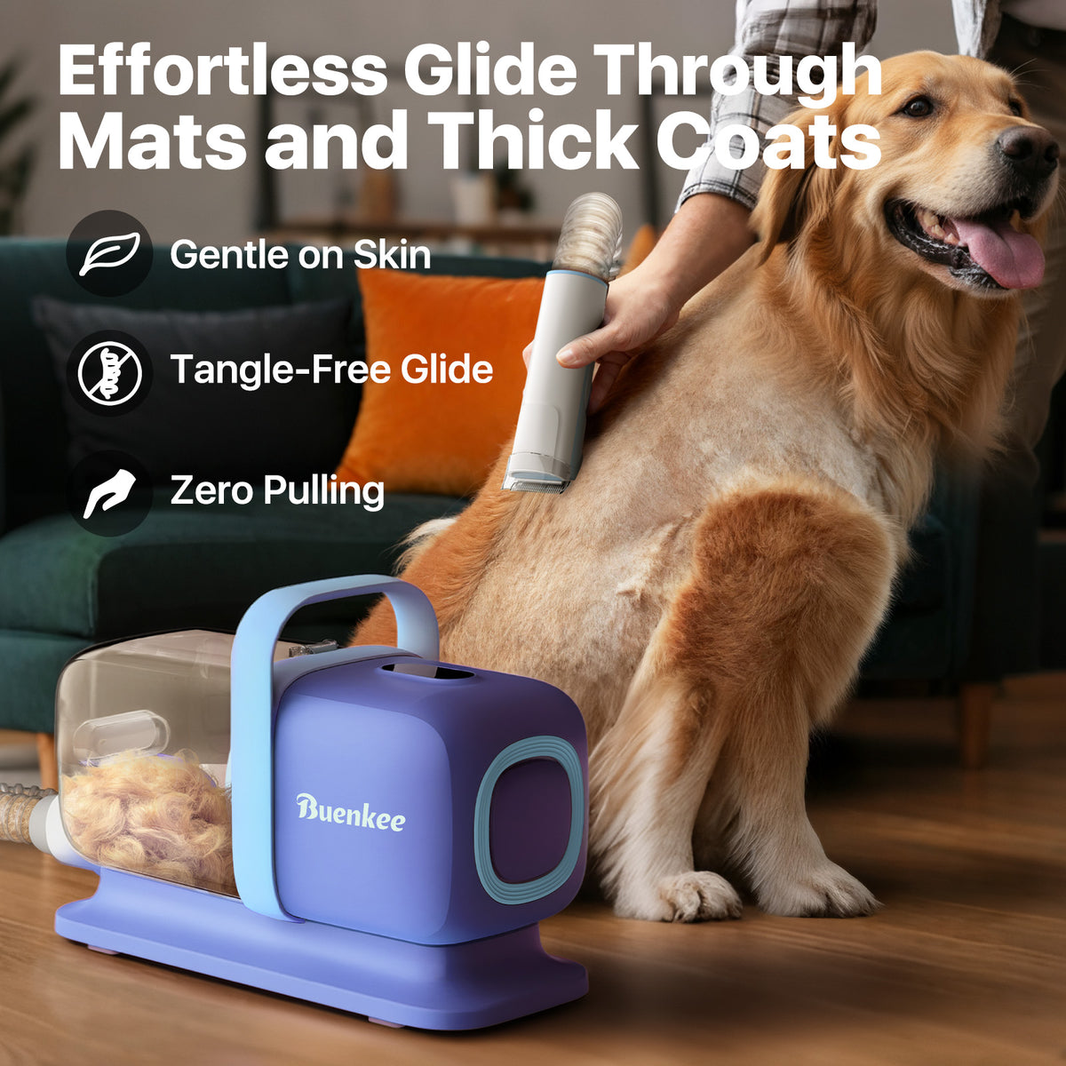 Buenkee Dog Grooming Vacuum Kit, 15000Pa Clipper, Shedding Brush, 2L, Blue