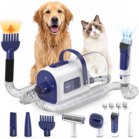 Buenkee Dog Grooming Vacuum & Blow Dryer Kit, Pet Clipper, 15000Pa Suction | 3-in-1 Pet Care, Removes Loose Fur, Styles Coats & Dries After Baths, Adjustable Heat & Airflow, 1.7L Dust Cup for Easy Clean
