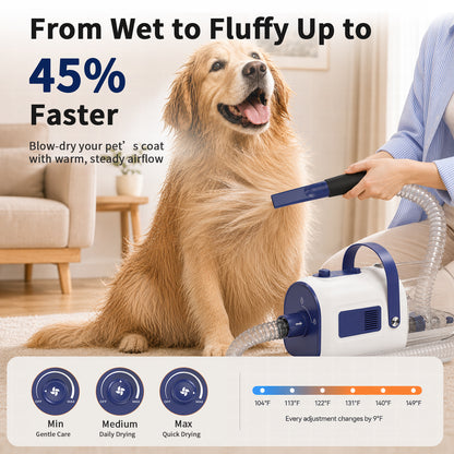Buenkee Dog Grooming Vacuum & Blow Dryer Kit, Pet Clipper, 15000Pa Suction | 3-in-1 Pet Care, Removes Loose Fur, Styles Coats & Dries After Baths, Adjustable Heat & Airflow, 1.7L Dust Cup for Easy Clean