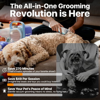 Buenkee Dog Grooming Vacuum Kit, 15000Pa Clipper, Shedding Brush, 2L, Blue