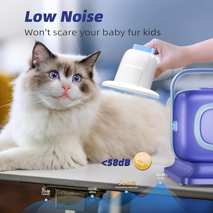 Buenkee Dog Grooming Kit with Pet Grooming Vacuum, Dog Clipper, Pet Grooming Shedding Brush, Cleaning Tool in 1, Low Noise Dog Vacuum for Dogs Cats (Blue)