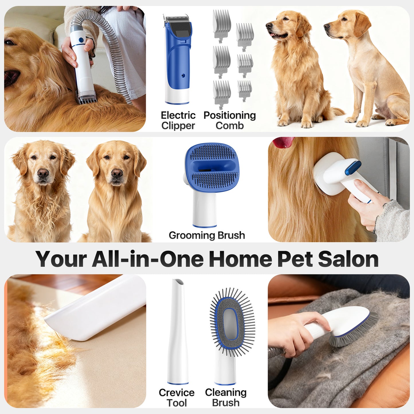 Buenkee Dog Grooming Vacuum Kit, 15000Pa Clipper, Shedding Brush, 2L, White