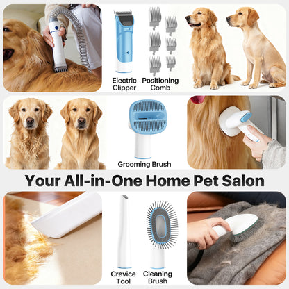 Buenkee Dog Grooming Vacuum Kit, 15000Pa Clipper, Shedding Brush, 2L, Blue