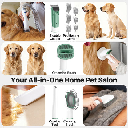 Buenkee Dog Grooming Vacuum Kit, 15000Pa Clipper, Shedding Brush, 2L, Green