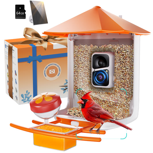 Buenkee Bird Feeder with Camera, 5 DIY Add-ons & 64GB Card Record Bird Video Bird House for Outside, 2.4G WiFi Bird Feeder Camera Wireless Outdoor House-Bird Watching Gifts