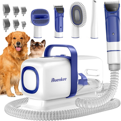 Buenkee Dog Grooming Kit with Pet Grooming Vacuum, Dog Clipper, Pet Grooming Shedding Brush, Cleaning Tool in 1, Low Noise Dog Vacuum for Dogs Cats