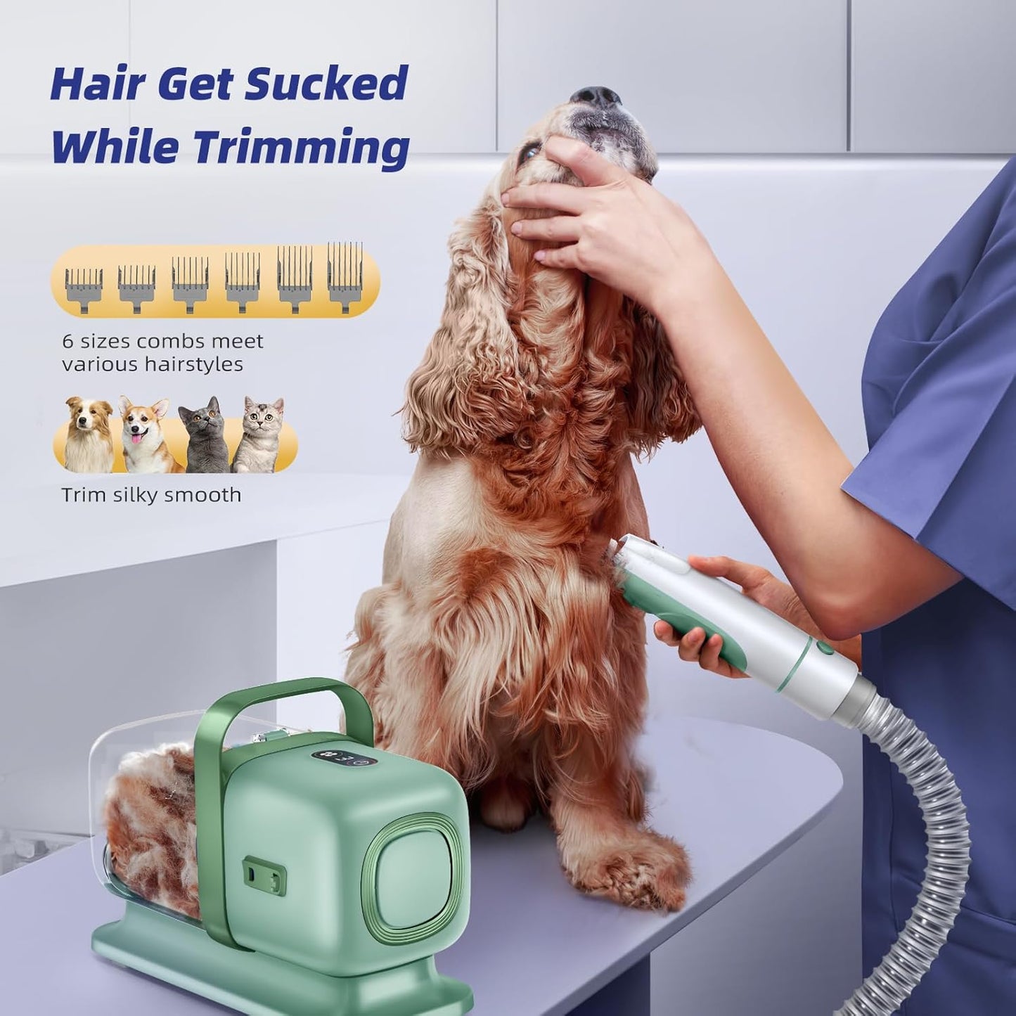 Buenkee Dog Grooming Kit with Pet Grooming Vacuum, Dog Clipper, Pet Grooming Shedding Brush, Cleaning Tool in 1, Low Noise Dog Vacuum for Dogs Cats