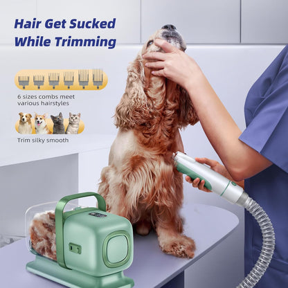 Buenkee Dog Grooming Kit with Pet Grooming Vacuum, Dog Clipper, Pet Grooming Shedding Brush, Cleaning Tool in 1, Low Noise Dog Vacuum for Dogs Cats