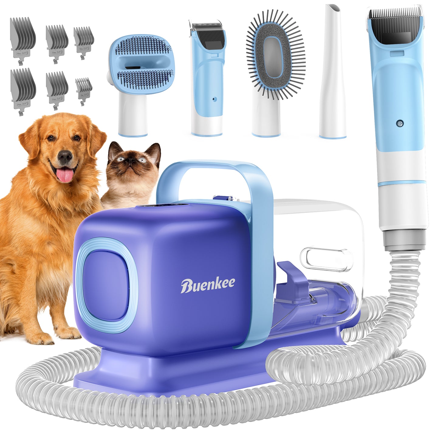 Buenkee Dog Grooming Kit with Pet Grooming Vacuum, Dog Clipper, Pet Grooming Shedding Brush, Cleaning Tool in 1, Low Noise Dog Vacuum for Dogs Cats