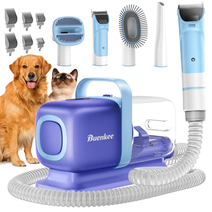 Buenkee Dog Grooming Kit with Pet Grooming Vacuum, Dog Clipper, Pet Grooming Shedding Brush, Cleaning Tool in 1, Low Noise Dog Vacuum for Dogs Cats