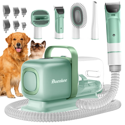Buenkee Dog Grooming Kit with Pet Grooming Vacuum, Dog Clipper, Pet Grooming Shedding Brush, Cleaning Tool in 1, Low Noise Dog Vacuum for Dogs Cats