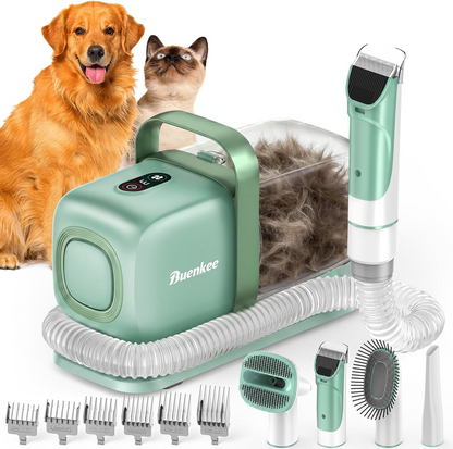 Buenkee Dog Grooming Vacuum Kit, 15000Pa Clipper, Shedding Brush, 2L, Green