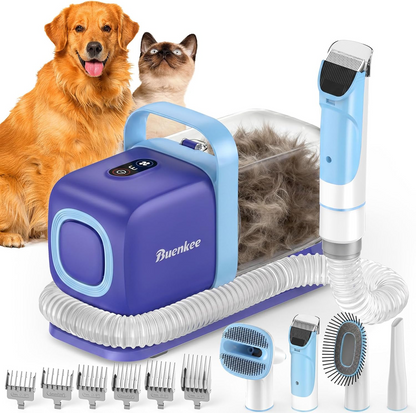 Buenkee Dog Grooming Vacuum Kit, 15000Pa Clipper, Shedding Brush, 2L, Blue