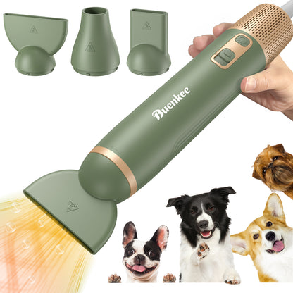 Buenkee Dog Blow Dryer for Pet Grooming Handheld Lightweight Dog Cat Hair Dryer 3 Speeds 4 Temp, Portable 3HP High Velocity Pet Blower Quiet Dryer for Travel Campaign Home, with 3 Nozzles