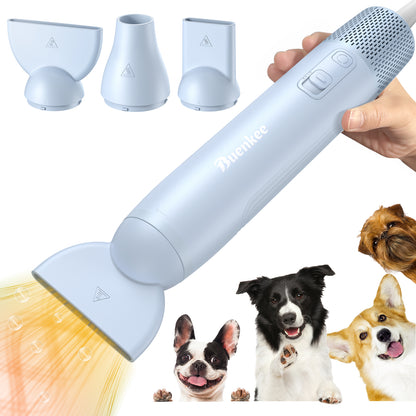 Buenkee Dog Blow Dryer for Pet Grooming Handheld Lightweight Dog Cat Hair Dryer 3 Speeds 4 Temp, Portable 3HP High Velocity Pet Blower Quiet Dryer for Travel Campaign Home, with 3 Nozzles