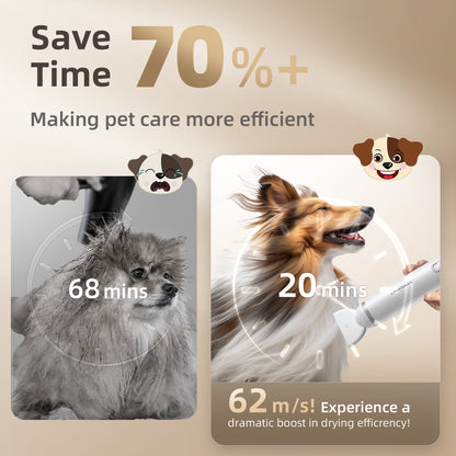 Buenkee Dog Blow Dryer for Pet Grooming Handheld Lightweight Dog Cat Hair Dryer 3 Speeds 4 Temp, Portable 3HP High Velocity Pet Blower Quiet Dryer for Travel Campaign Home, with 3 Nozzles